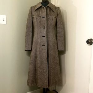Weill Paris Women’s Tweed Wool Tan & Brown Fitted Coat Vintage S